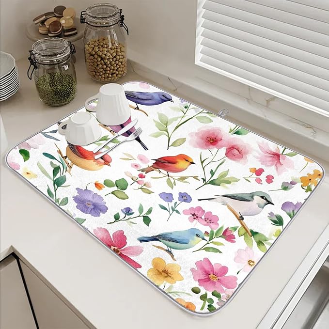 Watercolor Colored Bird Flowers