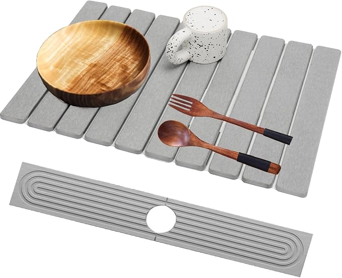 Light Gray Drying Mat + Faucet Mat