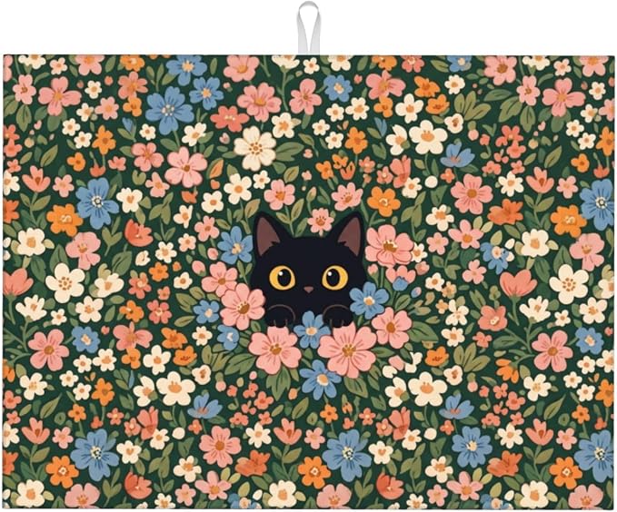 Cute Black Cat Floral