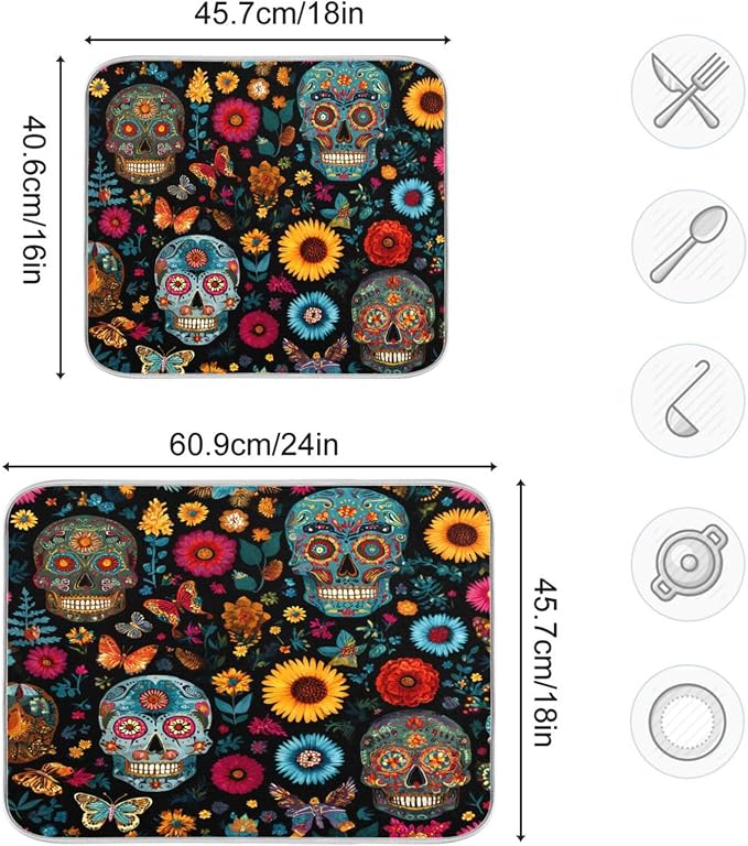 Mexican Skulls Flowers and Butterflies