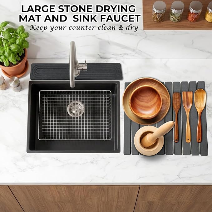 Dark Gray Drying Mat + Faucet Mat