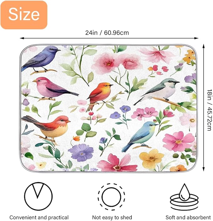 Watercolor Colored Bird Flowers
