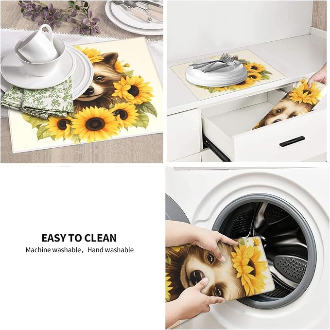 Cute Raccoon Yellow Sunflower Floral