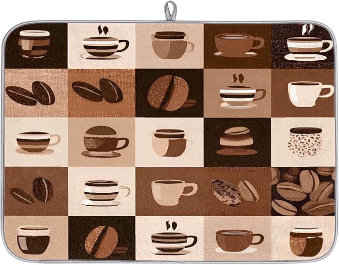 Retro Coffee Beans Cups Plaid