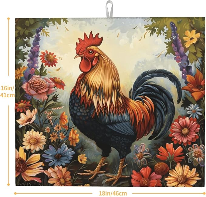 Vintage Colorful Rooster Floral