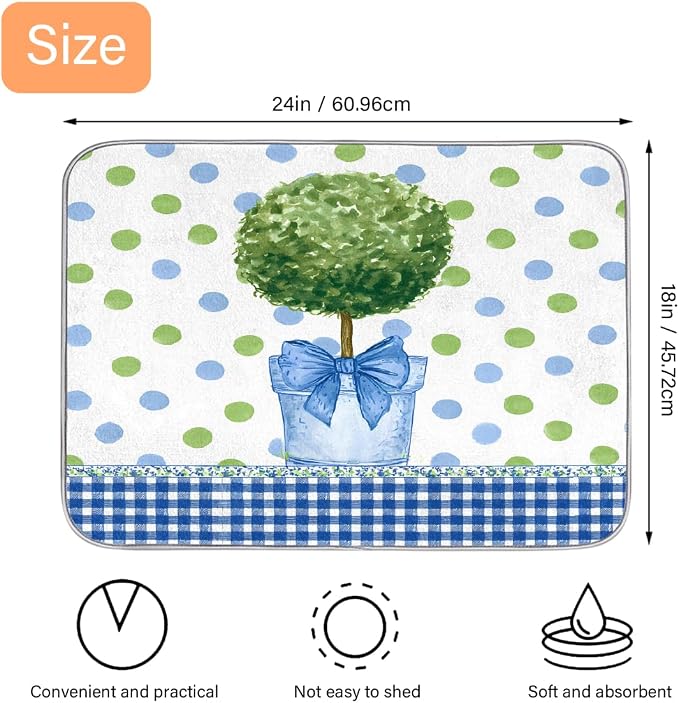 Blue Green Polka Dots Plaid Topiary Pot