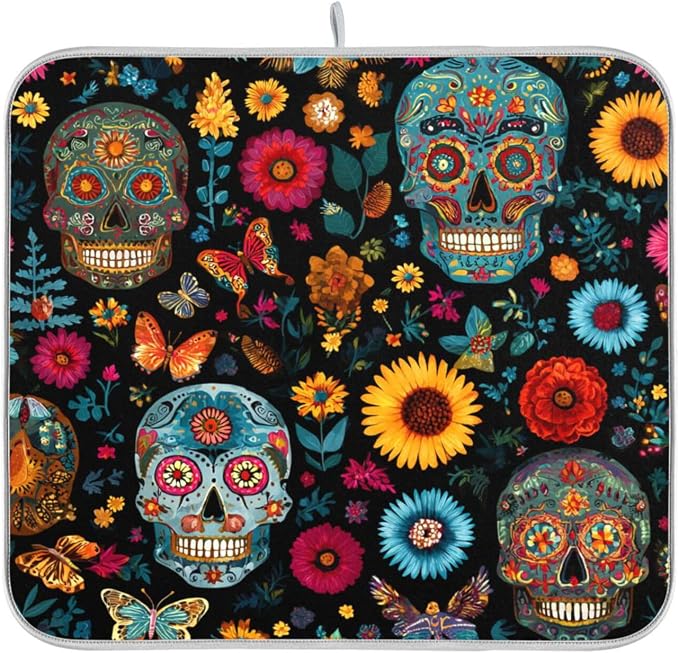 Mexican Skulls Flowers and Butterflies