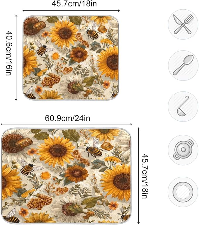 Beige Bees Sunflowers Daisy