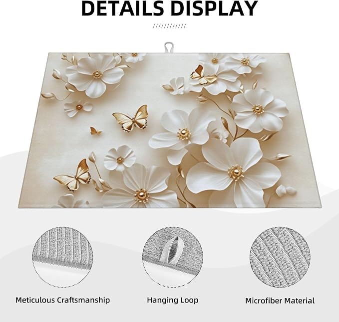 White Flowers Gold Butterflies Elegant
