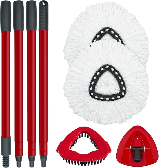 2 White Heads + 1 Set Mop Handle + 1 Base + 1 Brush