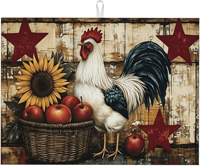 Farmhouse Rooster Sunflower Apples Basket Stars