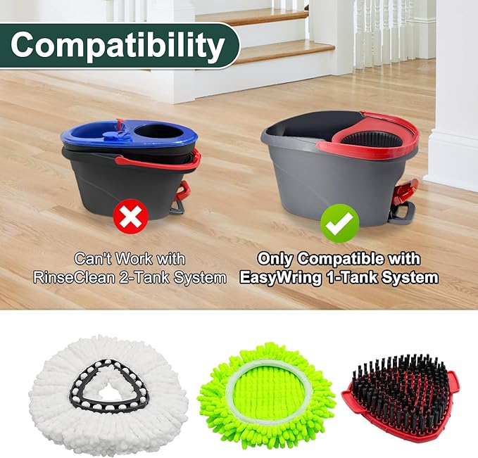 4 White&green Mop Heads&1 Scrubber Mop Head&1 Mop Base