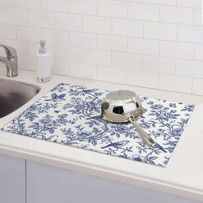 Blue White Floral Bird