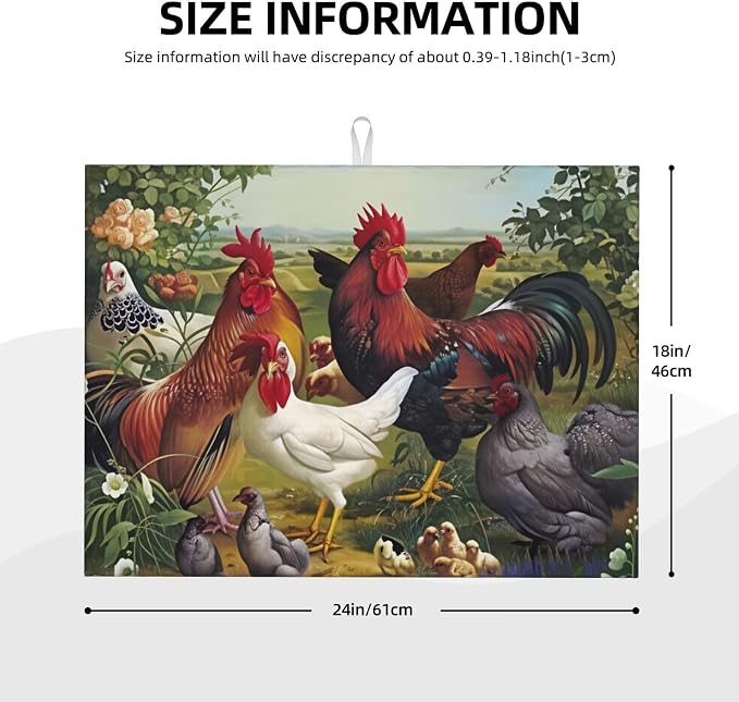 Chicken Rooster Hen Chicks Garden Flowers Farm Scene