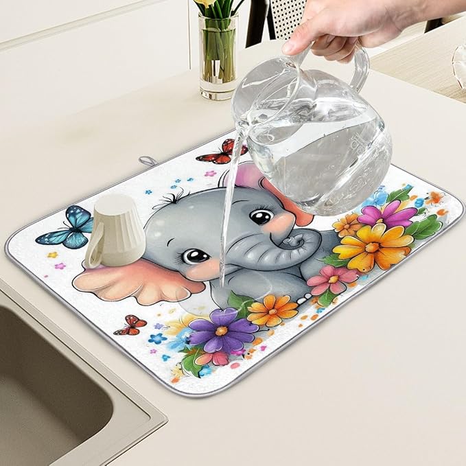 Cute Cartoon Elephant With Colorful Flowers