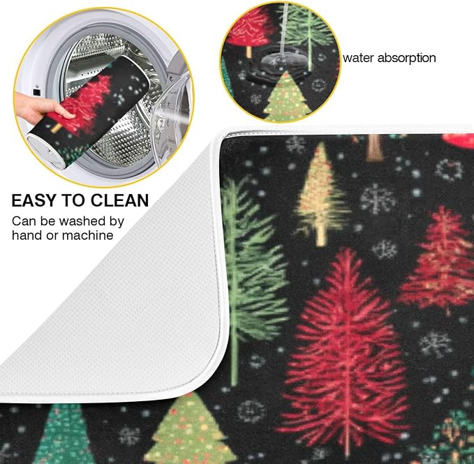 christmas trees, in dark green and red colors