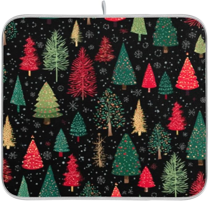 christmas trees, in dark green and red colors