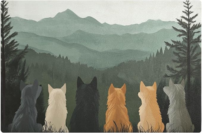 Cute Wolves Back and Green Mountain