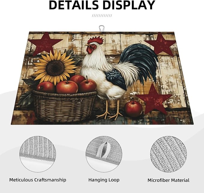 Farmhouse Rooster Sunflower Apples Basket Stars