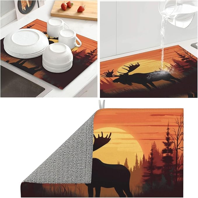 Sunset Pine Tree Moose Silhouette