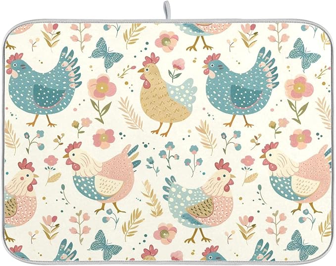 Chickens Flowers Leaves Spring Beige