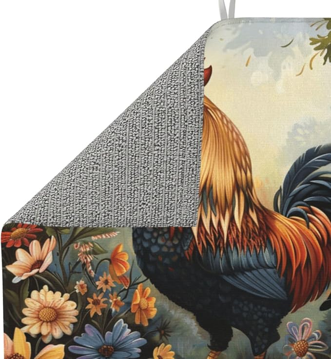 Vintage Colorful Rooster Floral