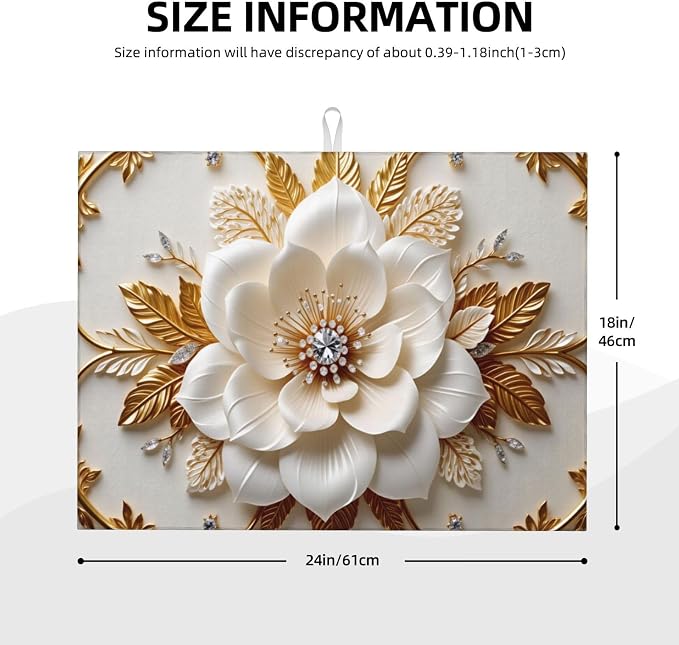 Golden Floral Embroidery With White Flower And Diamond Center