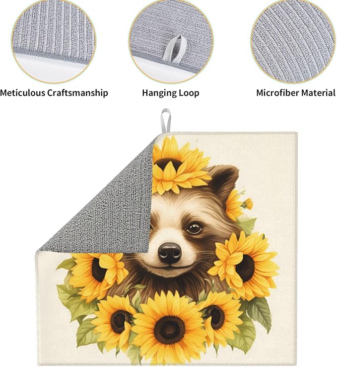 Cute Raccoon Yellow Sunflower Floral