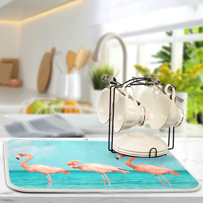 Blue Beach Flamingos
