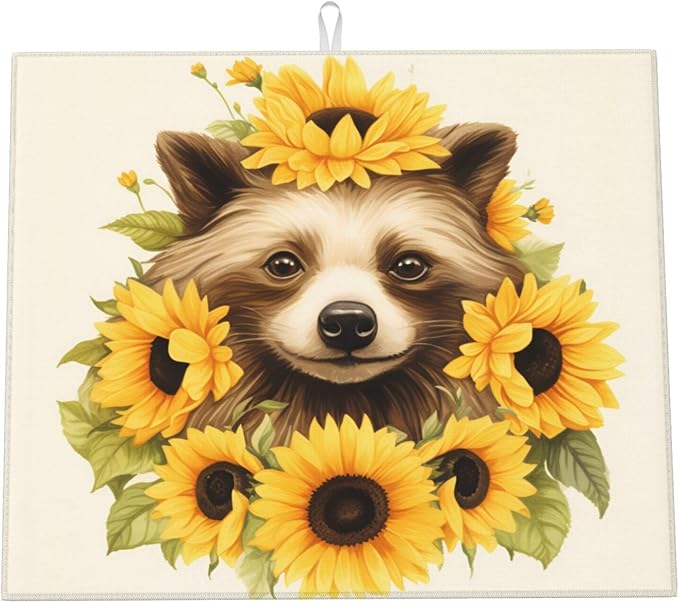 Cute Raccoon Yellow Sunflower Floral