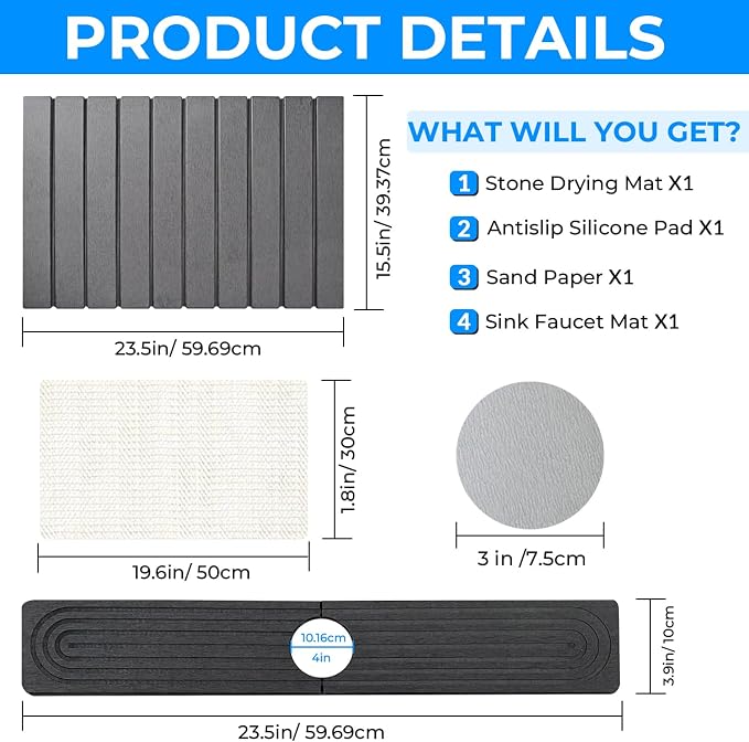 Dark Gray Drying Mat + Faucet Mat