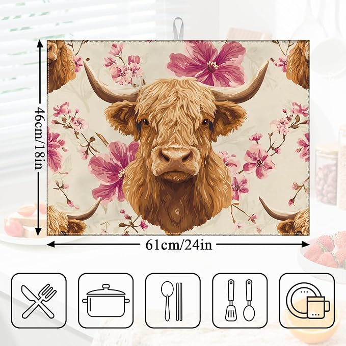 Pink Floral Highland Cow