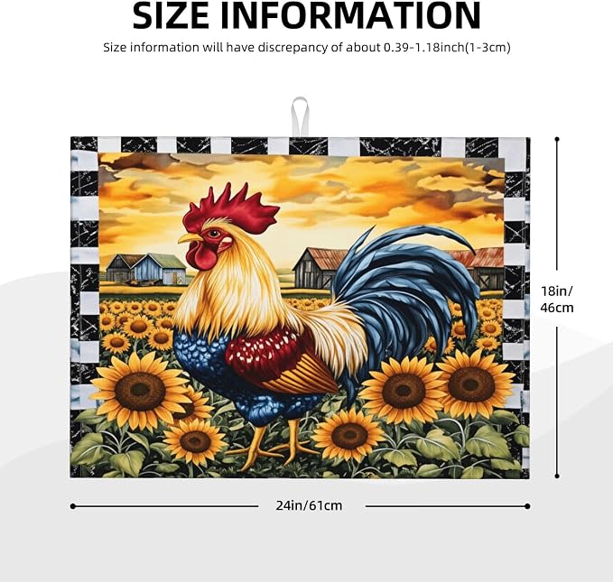 Farm Rooster Sunflowers Barn Sky