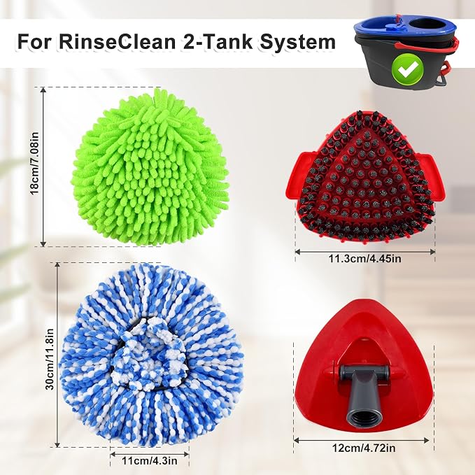 4 White&blue Mop Heads&1 Scrubber Mop Head&1 Mop Base