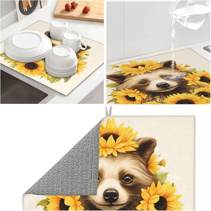 Cute Raccoon Yellow Sunflower Floral