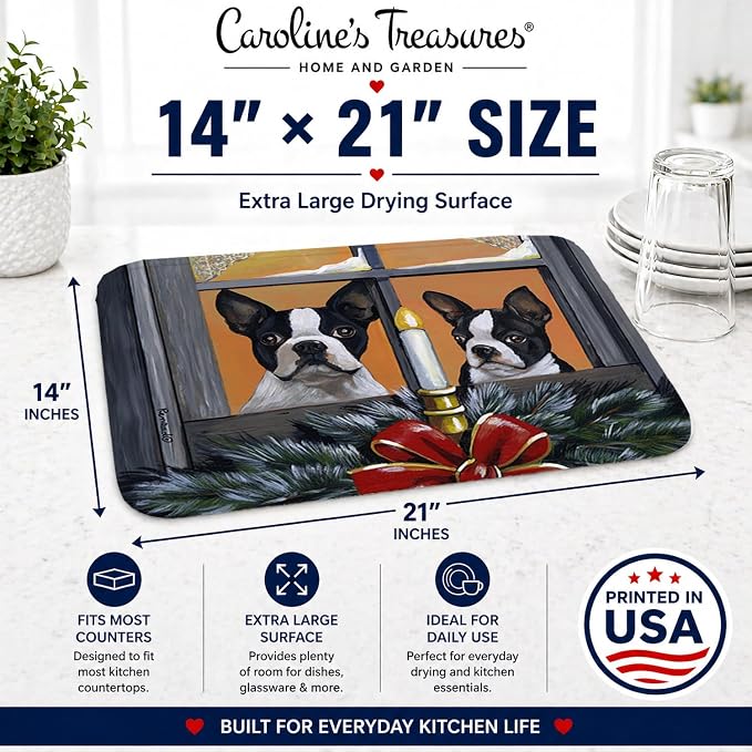 Boston Terrier Looking for Santa Christmas
