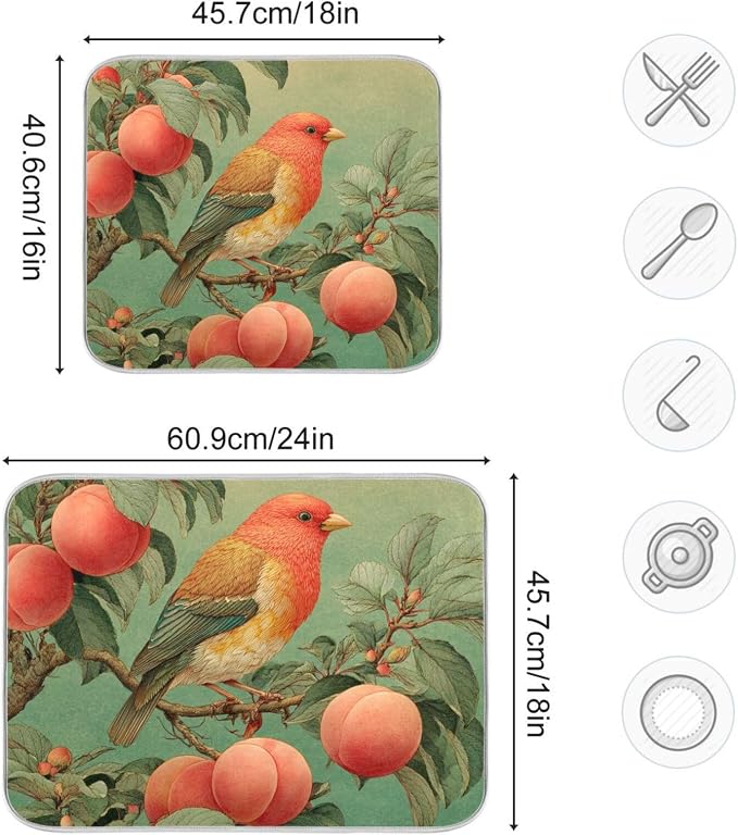 Peach Tree Birds Orange Teal