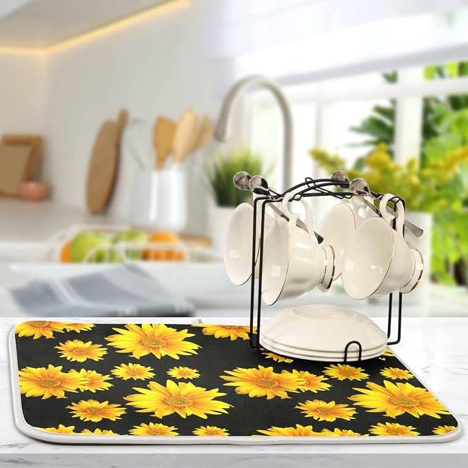 Yellow Sunflower Flowers Black
