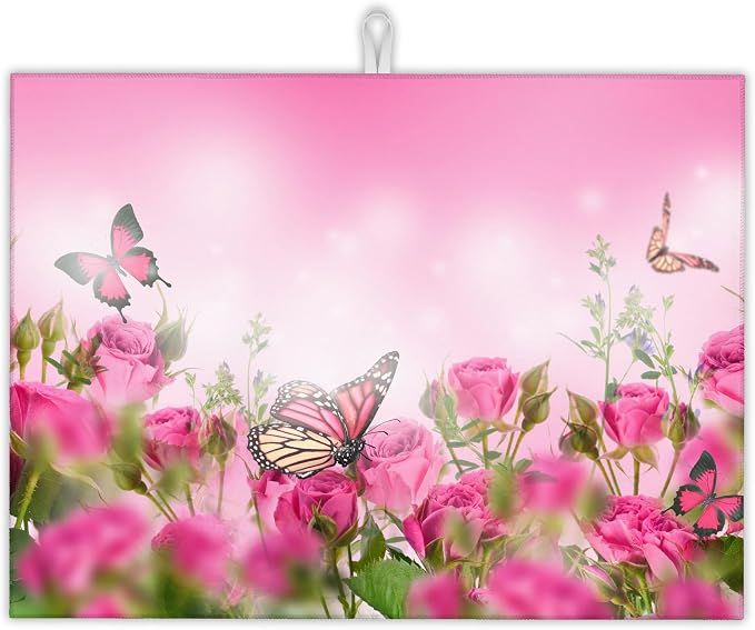 Pink Roses Flowers Butterflies