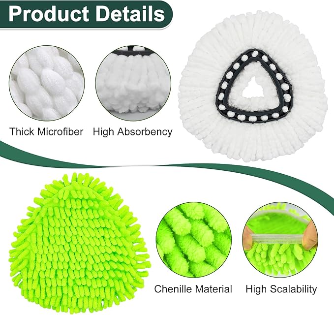 4 White&green Mop Heads&1 Scrubber Mop Head&1 Mop Base