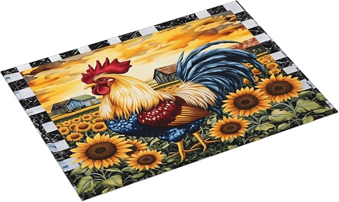 Farm Rooster Sunflowers Barn Sky