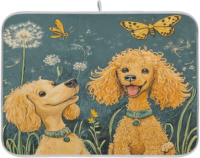 happy poodles and butterflies bees dandelion