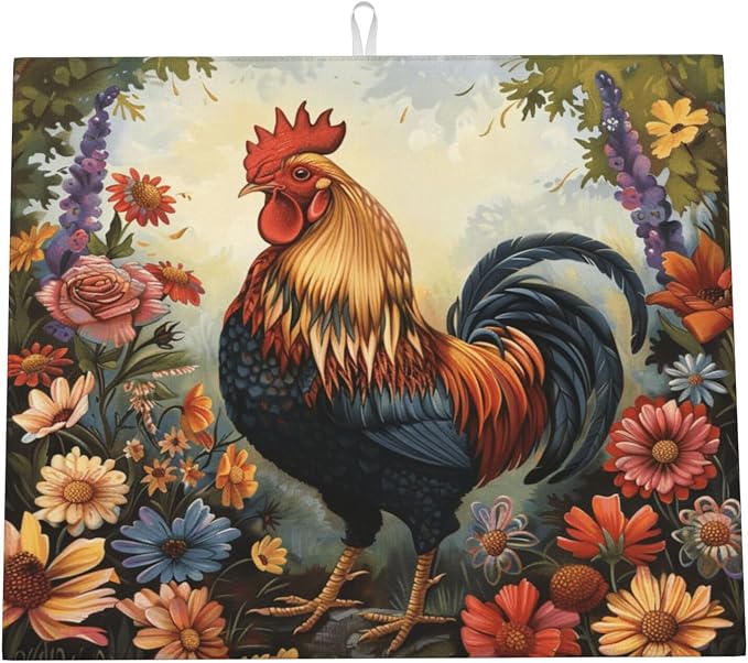 Vintage Colorful Rooster Floral
