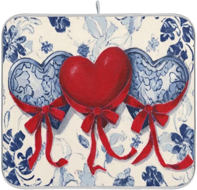 three hearts red ribbons