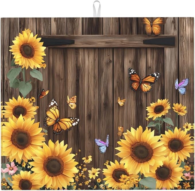 Brown Planks Sunflowers