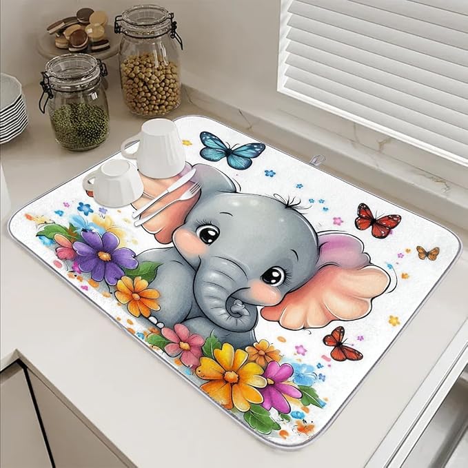 Cute Cartoon Elephant With Colorful Flowers