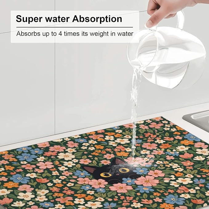 Cute Black Cat Floral