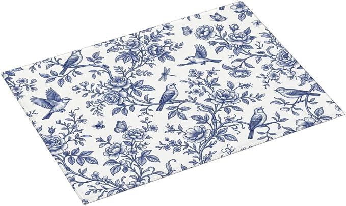 Blue White Floral Bird