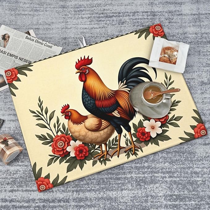 Rooster And Hen Floral