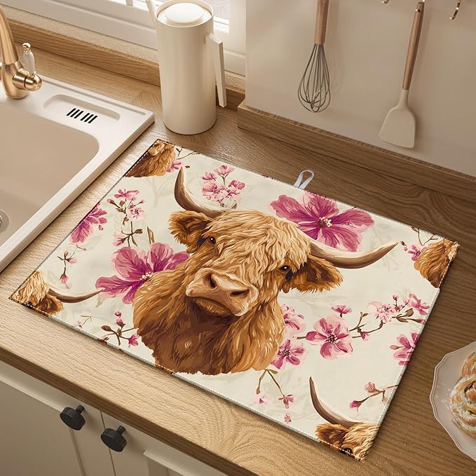 Pink Floral Highland Cow